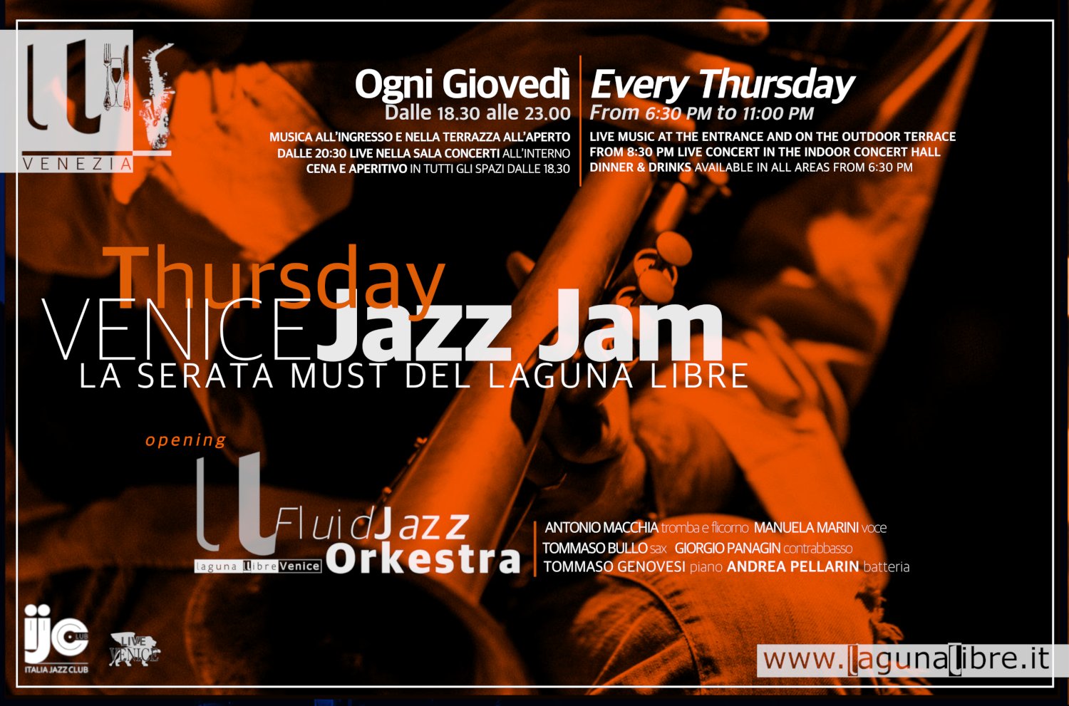 Jam session jazz du jeudi au Laguna Libre, musique live et dîner au bord du canal à Venise